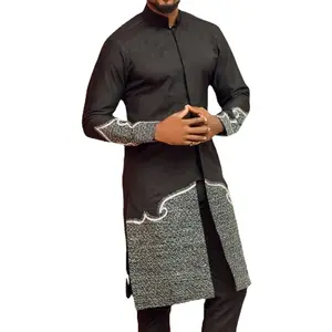 Factory Wholesale New African Ethnic Style Men's Casual Set Embroidered Top and Solid Color Pants 2-piece Set
