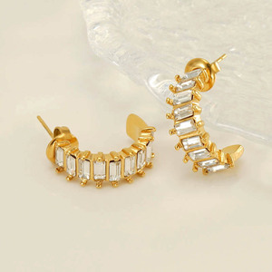 ZOGXIN U-Shaped Stud Earrings Gold 18K Channel Setting Geometric Party Fashion Jewelry - Product Image 2