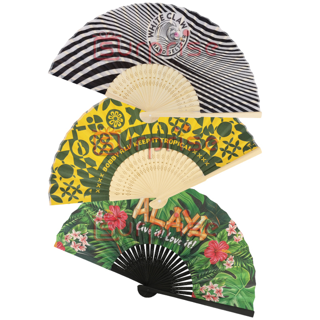 New Arrival White Silk Printing Bride Wedding Party Bamboo Handle Fabric Hand Held Fan