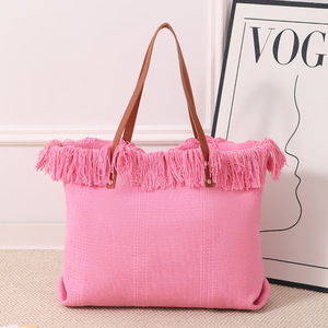 Hot Selling Large Capacity Fashion Durable Outdoor Shopping Tote <b>Bag</b> Student Woven <b>Beach</b> Shoulder Canvas <b>Bag</b> - Product Image 5