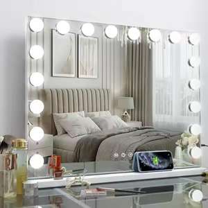 Luxueux miroir de chambre à coucher moderne 12 ampoules Infinity lumière LED <span class=keywords><strong>coiffeuse</strong></span> en verre de vanité avec miroir hollywoodien - Product Image 2