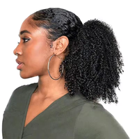Extensions de Cheveux Humains Queues de Cheval Afro Crépues Frisées avec Cordon de Serrage à Enrouler, Queues de Cheval Crépues Frisées en Cheveux Humains Vierges