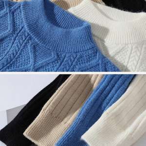 Suéter cálido de invierno para hombre, suéter informal de lado de colisión con parte superior suelta personalizada, suéter de punto de manga larga de Color sólido para hombre - Product Image 4