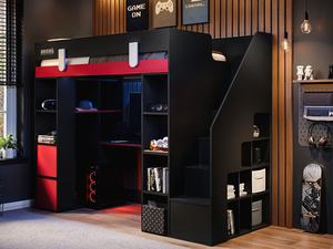 Diseño de <span class=keywords><strong>Cama</strong></span> Alta para Adolescentes con Espacio para Juegos y Computadora, Mesa y Escaleras de Almacenamiento - Product Image 2