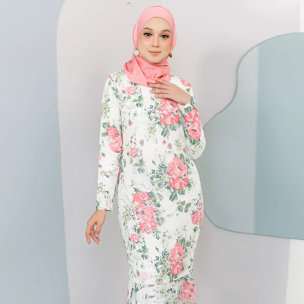 Robe en mousseline de soie avec imprimé Floral, style moderne, crêpe, motif personnalisé, chemisier, jupe, ensemble, malaisie, tudun, fille, Baju Kurung, 2022