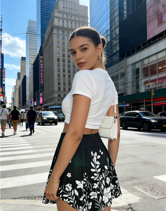 Women's Plus Size Black Floral Casual Summer Skirt-Natural Waist A-Line Mini Skirt Anti-Exposure Lining <b>Blend</b> - Product Image 2