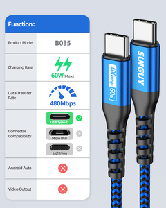 Factory Small MOQ SUNGUY CE Certified Braided USB C <b>Cable</b> 60W 3A Fast Charging <b>Data</b> <b>Cable</b> USB <b>Cable</b> for EU Market - Product Image 4