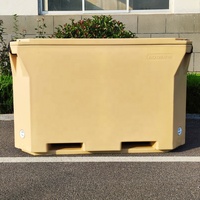 Conteneurs en plastique pour produits de la mer, utilisation industrielle, logo personnalisé, 1000 litres, bleu/beige, boîte isotherme, bacs à poisson, bacs à poisson isolés