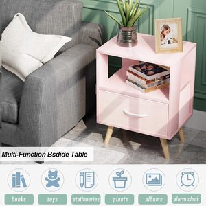 Comodino Rosa <span class=keywords><strong>per</strong></span> Bambini con Cassetti e Vano Aperto, Tavolino Laterale <span class=keywords><strong>per</strong></span> Cameretta, Salvaspazio <span class=keywords><strong>per</strong></span> Camera da Letto e Soggiorno - Product Image 4