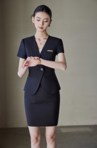 Traje de <span class=keywords><strong>Blazer</strong></span> de Manga Corta para Mujer, Uniforme de Trabajo para Recepcionista de Hotel, Traje Profesional de Verano Personalizado para Mujer - Product Image 2