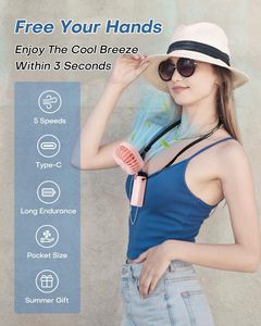 Mini-ventilateur portable USB rechargeable 1200 mAh, 5 vitesses, faible bruit, à porter autour du cou, idéal pour l'hôtellerie - Vente en gros directe usine - Product Image 6
