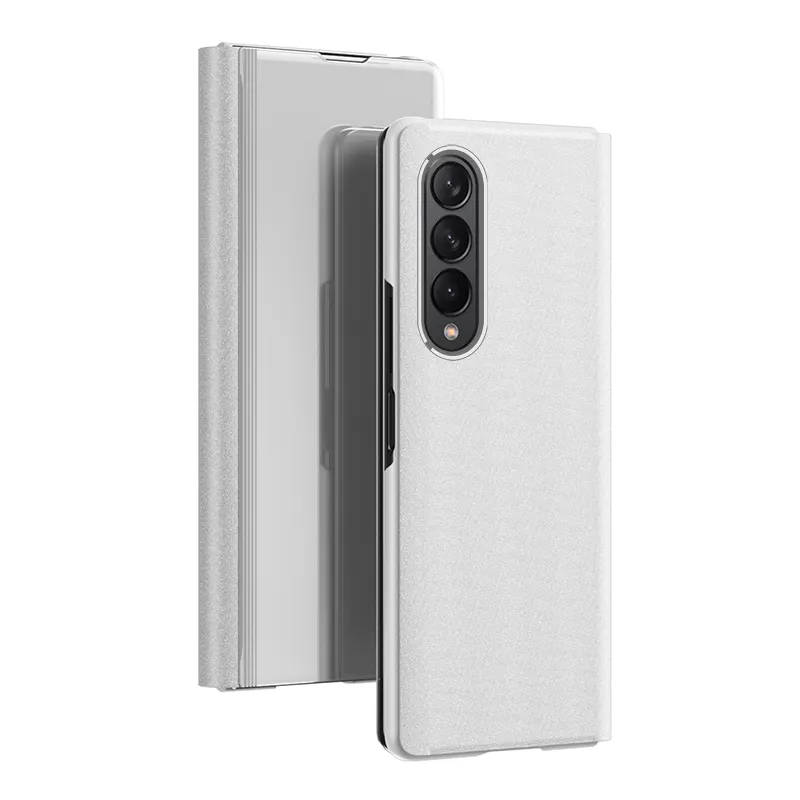 Capa inteligente de espelho de celular, estojo de celular inteligente de luxo com flip, suporte de visão clara, capa de couro para samsung z dobrável 3, 2021