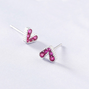 925 in argento Sterling rubino colore cubico Zirconia a forma di cuore placcato in oro rosa orecchini piccoli gioielli di moda per le donne - Product Image 4