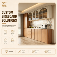 Buffet moderne de style crème avec portes en verre cintrées et éclairage LED intégré, meuble modulaire pour salle à manger
