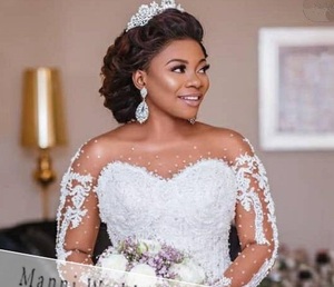 S1245Q 2022 New Style Tube <b>Top</b> Sexy Beads Bridal Bag Shoulder Hollow Lace Long Sleeve Fishtail Trailing Custom <b>Wedding</b> Dress - Product Image 4