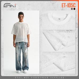 T-shirt à manches courtes ample pour homme, col rond côtelé, polyester/coton tricoté, uni, respirant, séchage rapide - Product Image 2