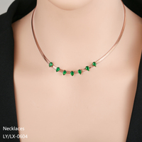 Collier pour femme, bijoux tendance et élégants, plaqué or 18 carats, acier inoxydable 304/316, pendentif ovale en forme de cœur vert, zircon, fleur