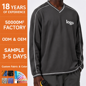 Sweat-shirt universitaire avec logo personnalisé |   Pull à col en V pour homme avec rayures contrastées |   Haut d'équipe scolaire en coton et polyester 280 g/m² pour l'automne - Product Image 1