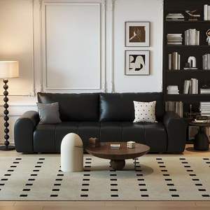 Black Leather <b>Sofa</b> Straight Shape Tufted Design For Living Room Home Use - Product Image 3