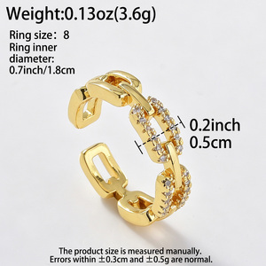 Bague unisexe en cuivre plaqué or 18 carats avec zircon, finition polie brillante texturée géométrique, accessoire de bijouterie personnalisé, vente en gros - Product Image 6