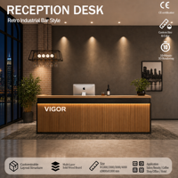 Comptoir de bar en bois LED de luxe industriel personnalisé, comptoir de réception commercial pour café, restaurant, boîte de nuit, magasin de détail