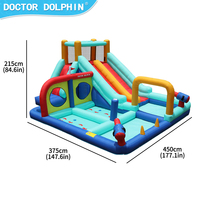 Château gonflable en tissu Oxford avec toboggan, facile à nettoyer et à monter rapidement, idéal pour les fêtes de famille, les pique-niques et les sorties en plein air pour les enfants. En stock.