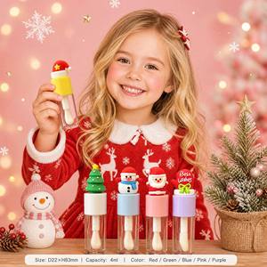 ISMAN 4ml Tube de brillant à lèvres de Noël mignon avec grand pinceau, motifs Père Noël, Bonhomme de neige, Sapin, Emballage cosmétique en plastique transparent, Vente en gros, Vide - Product Image 2