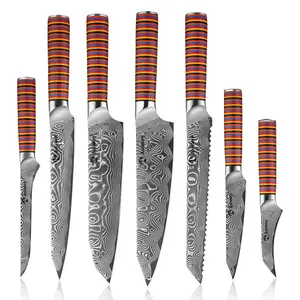Luxury New Design 7pcs Swiss Line 67 layer VG-10 Damascus Knives Japanese Best Kitchen Knife Set
