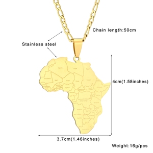 Collares de Joyería de Moda con <span class=keywords><strong>Mapa</strong></span> Nacional del <span class=keywords><strong>Continente</strong></span> Africano y Banderas, de Acero Inoxidable Impermeable, Venta al por Mayor para Mujeres y Hombres - Product Image 3