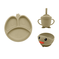 Ensemble repas bébé en silicone de qualité alimentaire à motif dessin animé avec ventouse, personnalisable en usine, sans BPA, assiette, bol et tasse pour l'alimentation des enfants