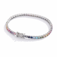Bracelet Tennis en Argent Sterling 925 avec Moissanite et Zircons Colorés, Chaîne Élastique Entièrement Sertie de Diamants pour Femme