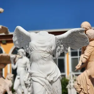 Piedra de mármol blanco tallada a mano famosa estatua de la victoria de Samotracia decoración de jardín