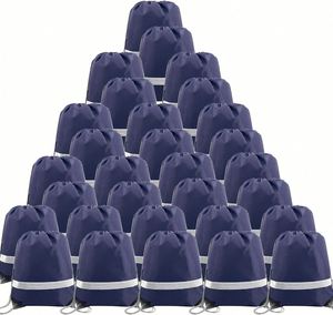 Customized DIY Navy Blue Drawstring Backpacks Polyester Cinch Sack Reflective Gym <b>String</b> <b>Bags</b> for Team Sports - Product Image 1