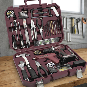 Kit de Herramientas Multifuncional para el Hogar, Taladro Inalámbrico de 21V con Pistola de Pegamento Caliente, Nivel de Burbuja, Caja de Herramientas Portátil para Reparaciones - Product Image 6