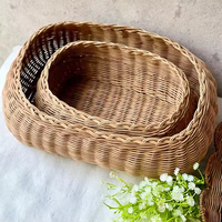 Cesta de Almacenamiento Circular de Diseño de Dibujos Animados Multifuncional Ecológica de PP Personalizada, Bandeja de Exhibición de Frutas Tejida a Mano con Tapa, para Escritorio y Hogar