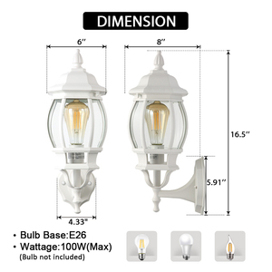 Đèn Lồng Treo Tường Ngoài Trời Đèn Chiếu Sáng Bên Ngoài Hiên Nhà Chống Nước Bằng Nhôm Đúc Kết Thúc Màu Trắng Với Chảo Kính Vát Trong Suốt - Product Image 4