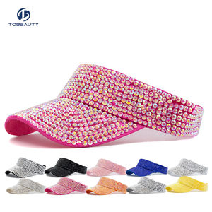 Vente en gros de visières à la mode pour femmes Chapeau haut de forme vide en diamant strass Tobeauty <span class=keywords><strong>Pare</strong></span>-soleil Bling Bling Chapeau - Product Image 2