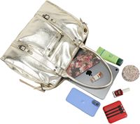 Sac fourre-tout en similicuir brillant irisé pour femme Double Tree - Taille A4, détails argentés et dorés, tendance pour les cours, le bowling et le travail