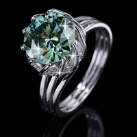 Bague en argent sterling GAR S925 blanc avec grande fleur de moissanite vert émeraude 3CT 5CT pour femme, bague de mariage