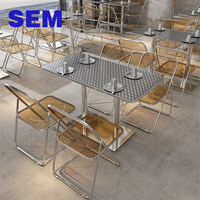 SEM Neues Modernes Edelstahl-Esstisch-Set mit Acryl-Klappstühlen, Restaurant-Möbel für Gewerbliche Nutzung im Industriestil