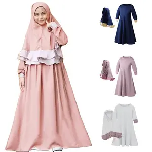 Nieuw Ontwerp Islamitische Kleding Gebed Abaya Set Katoenen Gewaad Dubai Moslim Hijab Meisje Mode Jurk Kids Abayas Meisjes