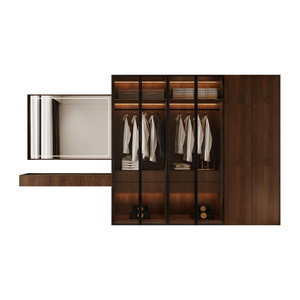 Armoire de chambre à coucher de style vintage avec porte en verre, en bois de noyer, du sol au plafond, grande capacité de rangement - Product Image 5