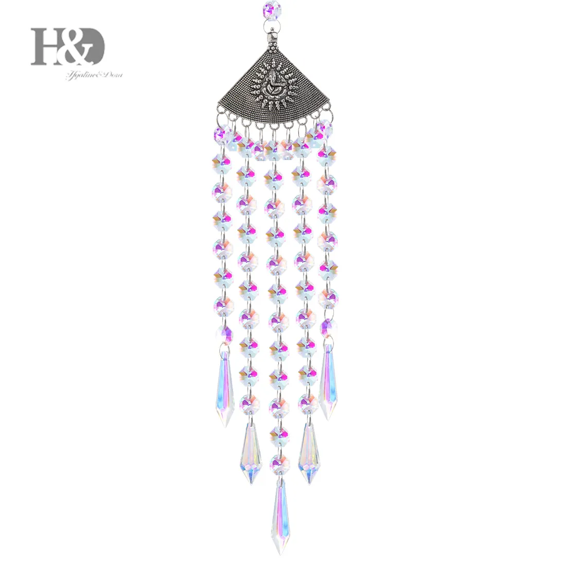H&D Chandelier Crystal Prisms Hanging Suncatcher AB-Colored Wind Chimes Rainbow Catcher Window Curtains Home Garden Decor Gifts