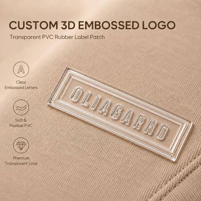 Custom Embossed 3D Logo Clear Rubber Labels, Soft Transparent PVC Patches for Pockets