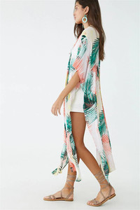 Long Sleeve Casual Bali Tropical Print <strong>Beach</strong> Maxi Dress Women Sexy Bikini Cover Ups Beachwear <strong>Kaftan</strong> - Product Image 4