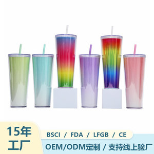Colorful Double Wall Plastic Cup 26oz With Straw For Party Drinkware Unisex Adult Use - Product Image 1