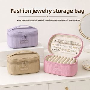 Étui de rangement pour bijoux en polyester texturé doux, grande capacité, boîte de rangement de voyage à fermeture éclair pour boucles d'oreilles, bagues, bracelets, joncs - Product Image 5