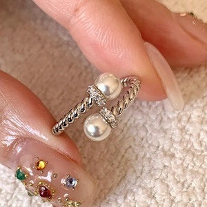 Bague en argent sterling S925, design ancien, luxe léger, petite taille, design en forme de beignets frits, perle, petite et moyenne taille - Product Image 1