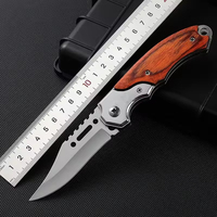 Agent d'achat de produits de plein air Couteau à manche en bois Couteau de poche pour l'extérieur Bushcraft Chasse Camping avec flash LED