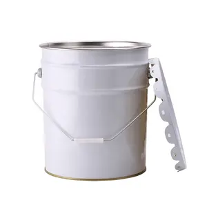 Recubrimiento blanco 18L 20L Cubo de lata de metal Lata con mango de plástico y boquilla de tornillo de metal